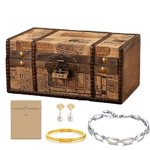 Generisch Erinnerungsbox aus Holz,Schatzkiste aus Holz - Vintage Aufbewahrungsbox,Dekorati ve Retro-Truhe aus Holz mit Schloss für die Inneneinrichtung, kleine Schatzkiste
