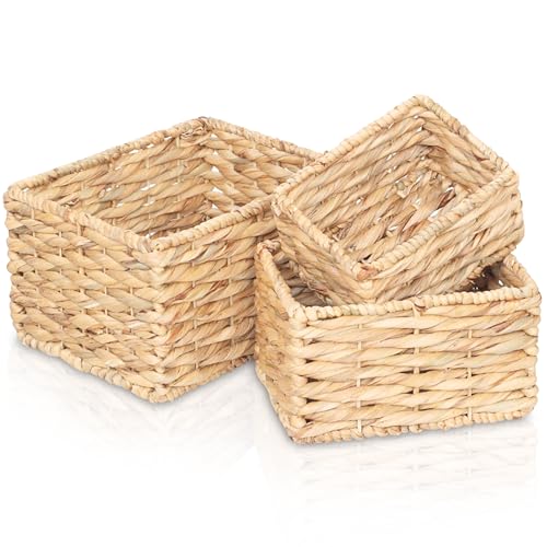 NAMVERA Natürlicher Korb Aufbewahrungsset aus Wasserhyazinthe – Handgeflochtene Körbe für Wohnzimmer, Bad, Küche oder als stilvolles Geschenk (S,M,L)