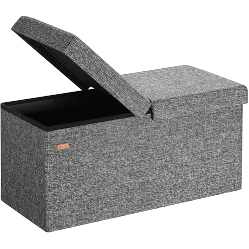 Casaria® Sitzbank mit Stauraum Faltbar Dunkelgrau 80x40x40cm Gepolstert Deckel Leinen - Optik Schlafzimmer Wohnzimmer Flur Sitztruhe Truhenbank Polsterbank