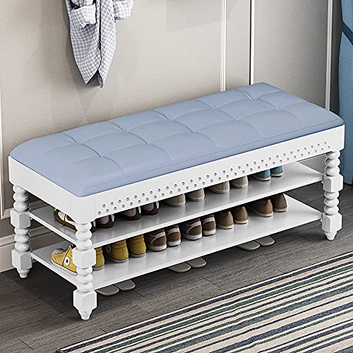 Schuhregal für den Eingangsbereich, mit Ledersitz, 2 Etagen, Schuhregal, Truhe für Foyer, Schlafzimmer, Wohnzimmer, Akzentmöbel, mit max. Traglast 200 kg, einfache Montage und Lagerung