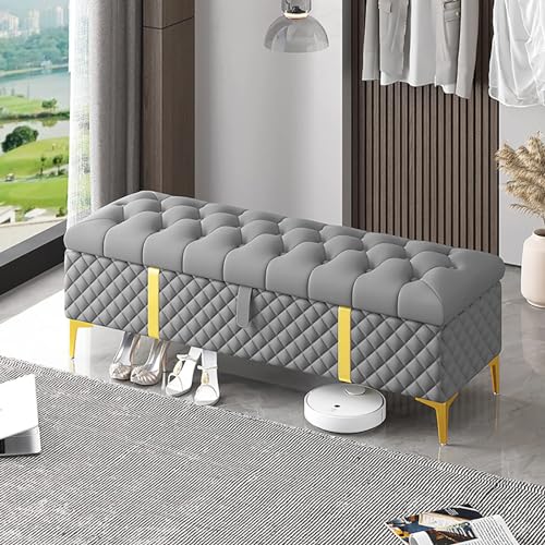 Luxuriöse Ottoman-Bank mit Stauraum – Moderne gepolsterte Ledertruhe für Schlafzimmer, stilvolle Bettende, platzsparende Möbellösung