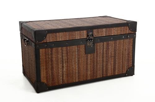 VIVANNO Große, edle Truhe Box Bali 80 cm aus Rattan/Akazie/Leder