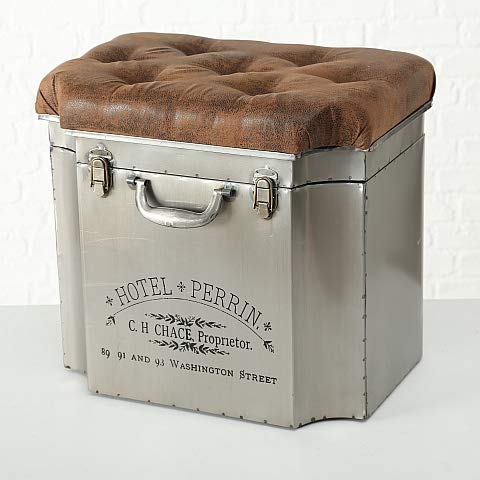 Vintage Sitzhocker aus Metall Design Truhe