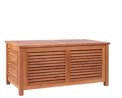 MR. DEKO® Exklusive Teak Truhe für Garten Terrasse Balkon | Teakholz Aufbewahrungsbox 124 cm breit | Hochwertige Gartenbox aus massivem Teakholz | Outdoor Holztruhe wetterfest