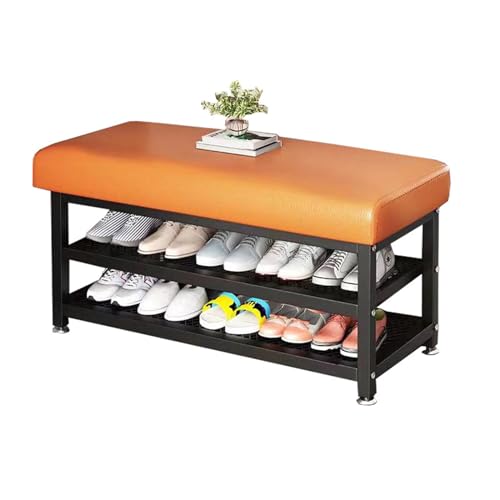 RCJCQSR Schuhbank, Schuhregal Mit 2 Ebenen, Schuhschrank Mit Sitzbank Für Flur, Wohnzimmer, Garderobe, Bad, Diele(Size:60cm,Color:Ora nge)