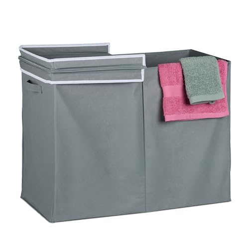 Relaxdays Wäschekorb mit Deckel, 100 l, faltbar, Stoff, Wäschesammler Bad & Schlafzimmer, HxBxT: 50 x 68 x 34 cm, grau