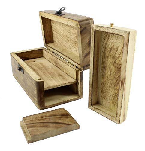 Budawi® Holzbox Holztruhe aus Mangoholz mit Geheimfach Schmuckschatulle Schatulle Schatzkiste
