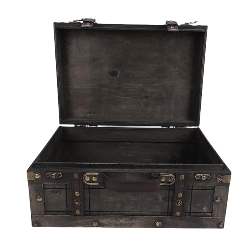 Xiuganpo Aufbewahrungskoffer aus Vintage-Holz, 34,5 X 24 X 15,5 Cm, Koffer aus PU-Leder, Dekorative Truhe, Holzkisten für Zuhause, Schmucksammlung, Foto-Requisite, Klassenzimmer (Retro Grau Groß)