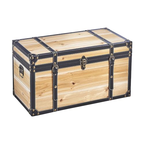 Kobolo Truhe Holztruhe – FLORENCE – mit Metalldetails und Kunstlederverschluss 70x35x38 cm