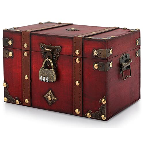 CSPone Buchsafe Mit Zahlenschloss Mini-Buchsafe Mit Zahlenschloss Aufbewahrungsbox Dekorative Schatzkiste Aus Leder Truhe Aus Holz 22x15x14 (L)