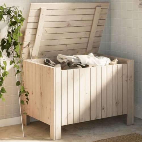 Gecheer Truhe mit Deckel RANA 80x49x54 cm Massivholz Kiefer, SpielzeugSpielzeugbox mit Stauraum, Aufbewahrungsbox für Wohnzimmer, Auflagenbox Kissenbox