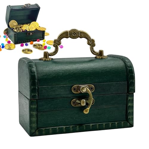 Bellanova Vintage Schatzkiste aus Holz, kleine Holztruhe 12 × 8 × 8 cm, Antik-Optik mit Zierbeschlag, für Tischaufbewahrung und szenische Dekoration (Grün)