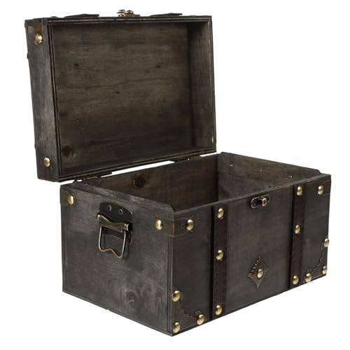 HOOTNEE Vintage Holzkiste Große Im Piratenstil Holzschatztruhe Für Schmuck Und Dokumente Robuster Und Tragbarer Stauraum Retro Truhe