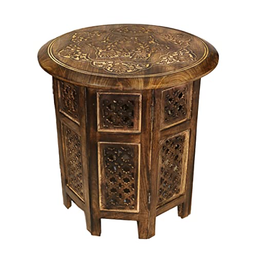 Gall&Zick Beistelltisch, Teetisch handgeschnitzt aus Mangoholz (Tisch m. Schnitzereien)