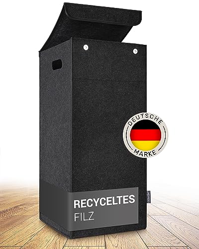 MAHEWA® Wäschekorb mit Deckel aus Filz - Großer 80 Liter Filz Wäschesammler - Raumspar Wäschesortierer faltbar - Wäschetruhe Wäschetonne Wäschesack mit Deckel (Anthrazit)