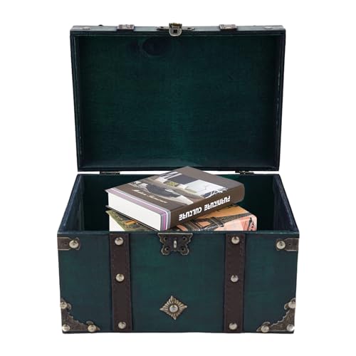 CuCummoo Buchsafe Mit Zahlenschloss groß Buchsafe Mit Zahlenschloss Aufbewahrungsbox Dekorative Schatzkiste Aus Leder Truhe Aus Holz 24x17,5x15,5 Schatztruhe Hochzeit Kindergeburtstag Piratenschatz