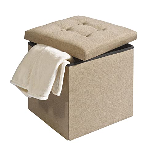 CelinaTex Falthocker 38 x 38 x 38 cm beige Sitztruhe mit Stauraum Truhe faltbar mit Deckel gepolstert Aufbewahrungsbox