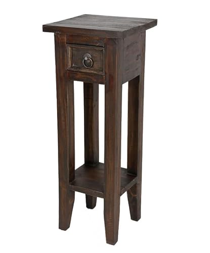 Spetebo Mahagoni Beistelltisch mit Schublade 67 x 25 cm - braun - Vintage Holz Telefontisch - Beistelltisch Blumentisch Blumenhocker Telefon Deko Blumen Tisch