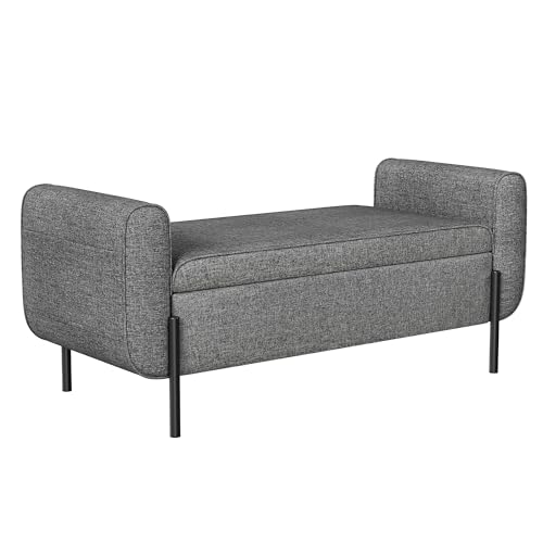 SONGMICS Sitzhocker mit Stauraum, Sitzbank mit Armlehnen, Sitztruhe, Aufbewahrungsbox, für Wohnzimmer Schlafzimmer, Flur, Stahlbeine, schiefergrau LOM072G01