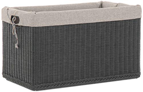 Spielzeugkiste Rattan Allzweck-Truhe Aufbewahrung Rechteckig Korb Kiste Rattantruhe mit Inlett Truhe (Schwarz, Groß)