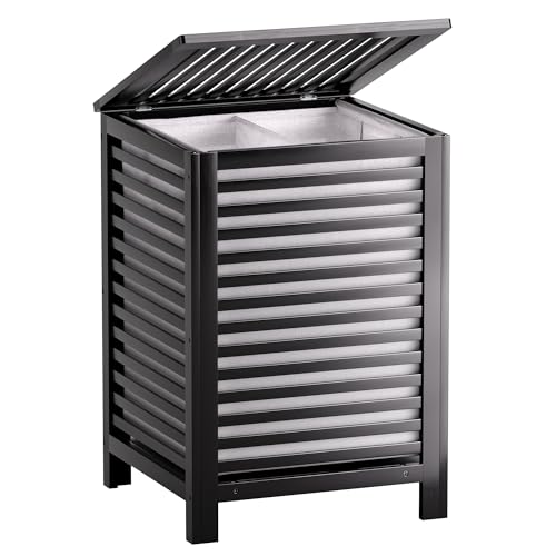 SMIBUY Großer Wäschekorb aus Bambus mit Deckel zur Aufbewahrung von Kleidung, Spielzeug und Handtüchern (schwarz)