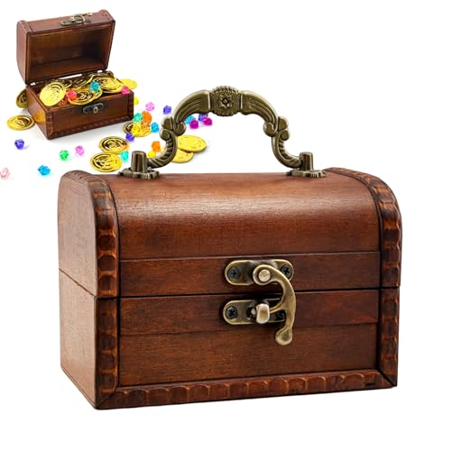 Bellanova Vintage Schatzkiste aus Holz, kleine Holztruhe 12 × 8 × 8 cm, Antik-Optik mit Zierbeschlag, für Tischaufbewahrung und szenische Dekoration (Braun)