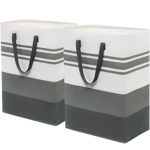 TIMEYARD Wäschekorb, 2er Set 75L Wäschesammler, Wäschekörbe Groß, Aufbewahrungskorb, Laundry Baskets, Faltbarer Wäschekorb für Badezimmer Wohnzimmer Wäschetonne, 43x60cm, Grau