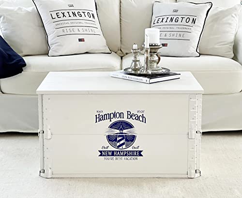 Uncle Joe´s Truhe Hampton Beach Couchtisch Truhentisch im Vintage shabby chic Holz in weiss mit Stauraum Holzkiste Beistelltisch Landhaus Wohnzimmertisch Holztisch weiß