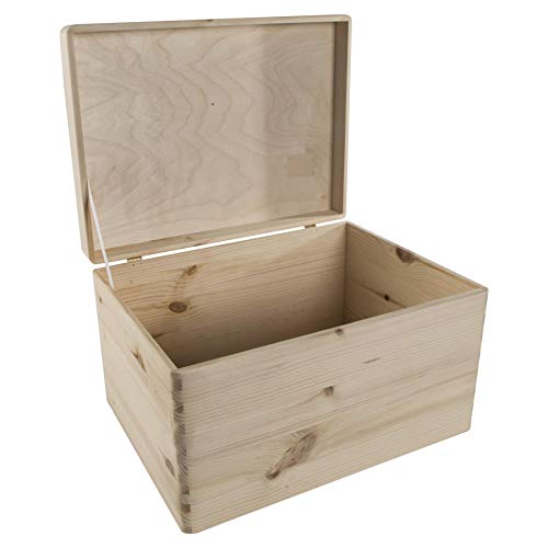 Große unlackierte Aufbewahrungsbox aus Holz zum Basteln | 39,5 x 29,5 x 23 cm | Scharnierdeckel | Erinnerungskiste Spielzeugkiste | unlackierte zum Dekorieren