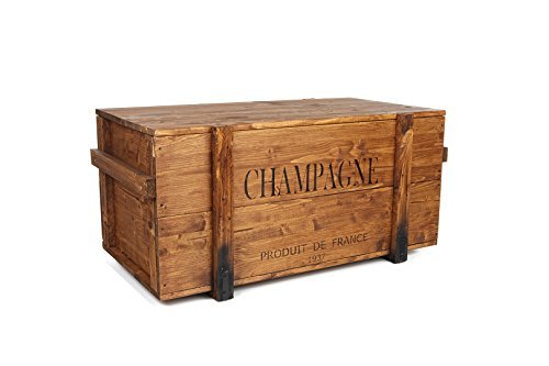Uncle Joe´s Truhe Holzkiste Champagne, 85 x 45 x 46 cm, Holz, Hellbraun, Vintage, Shabby chic Couchtisch, braun, 85x45x46 cm