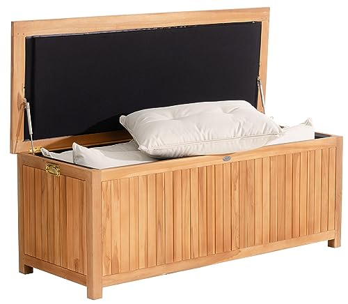 CLP Auflagenbox Odessa aus Teakholz I Gartentruhe für Kissen und Auflagen I In verschiedenen Größen erhältlich, Farbe:Teak, Größe:160 cm