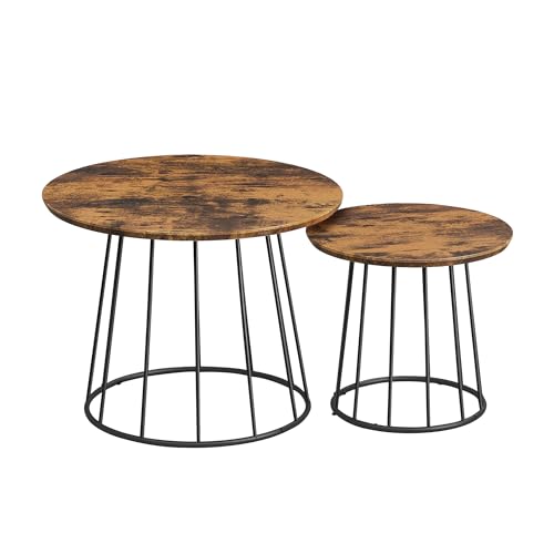 VASAGLE Couchtisch rund, 2er Set, modern, runder Beistelltisch, mit Stahlgestell, für Wohnzimmer, Schlafzimmer, vintagebraun LCT045K01