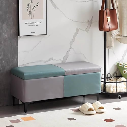 BK&MF Rechteckige Sitzhocker mit Stauraum,Leder Aufbewahrungsbox Fußbank Truhen mit Stauraum Mehrzweck mit Holzbeinen für Wohnzimmer,C,60x40x45cm(2 4x16x18inch)