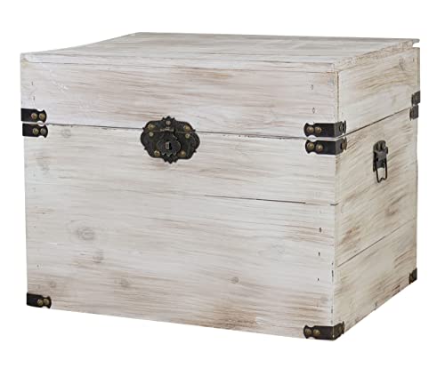 Kistenkolli Altes Land Holztruhe Geschenk-Box mit Deckel Schatzkiste 30x20x15cm groß Holzkiste Truhe(Shabby Weiss)