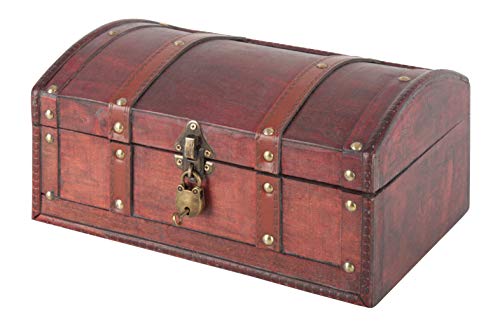 Bingo-Shop Schatztruhe Schatzkiste Holz 30 x 20 x 14,5cm Mit Deckel Verschluss Piratenkiste Geschenk-Box Verschließbar Aufbewahrungsbox Holztruhe Geldtruhe Vintage-Look