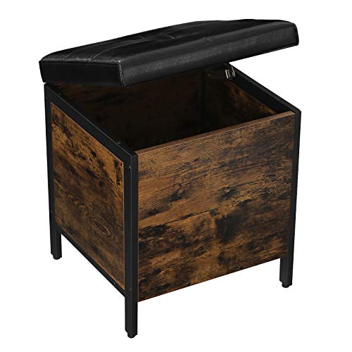 VASAGLE Sitzhocker, Sitzbank, Betttruhe mit Stauraum, gepolsterte Truhe, Flur, Schlafzimmer, Wohnzimmer, Metall, einfacher Aufbau, Kunstleder, Industriestil, vintagebraun-schwarz LSB50BX