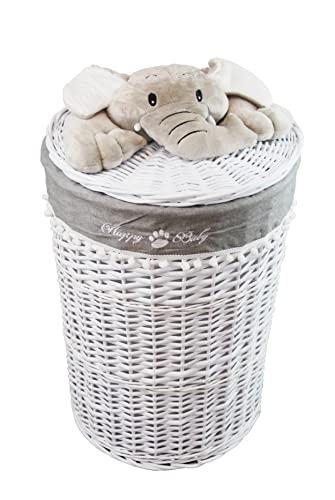 Wäschekorb Wäschetonnen Wäschetruhe Weide weiß hellgrau Elefant D.32 H.48
