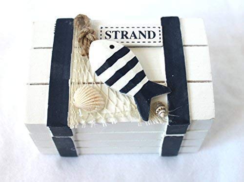 Holz-Truhe Strand blau-weiss 11 x 7 x 7 cm Box mit Holzfisch STRAND