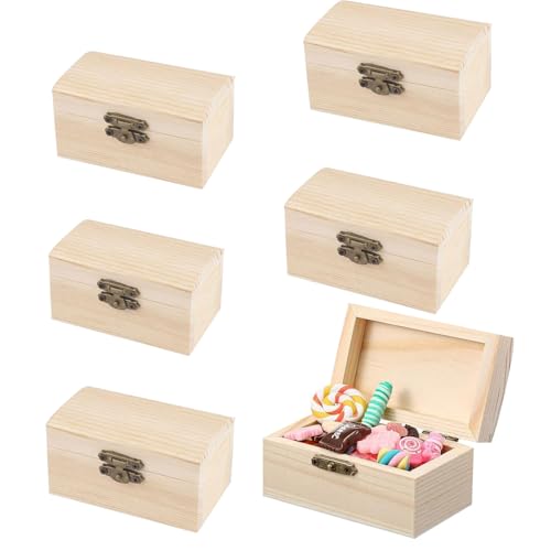 Yudobliss Mini Schatztruhe, 6 Stück Schatztruhe Truhe, 9x6x5cm Mini Schatzkiste mit Deckel, Mini Schatztruhe aus Holz, Holzkiste Klein, Holzkiste ohne Gravur, für Aufbewahren und Dekorieren