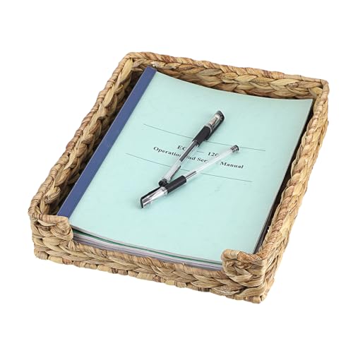 TOLIDA Gewebtes Aktenkorb aus Wasserhyazinthe,Natürlic he Dokumentenablage,Wasserdi chte Briefablage,Geflochten Schreibtisch-Organizer für A4 Papier Dokumente Unterlagen Prospekte Zeitschriften33x27x7CM
