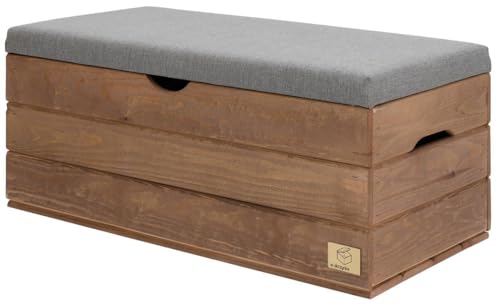 Sektum Ran | Sitztruhe mit stauraum Holz - polsterbank Sitzbox - sitzbank mit stauraum - aufbewahrungsbox mit Deckel - schuhbank mit sitzfläche 80x40x36cm