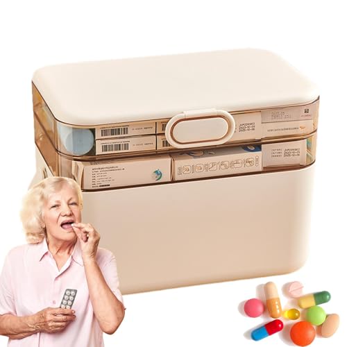 Qkbuza Medikamenten-Organizer-Tr uhe, große Medikamenten-Aufbewahrung sbox,Dreischichtige Medizinkiste mit großem Fassungsvermögen | Abnehmbarer Medikamentenschrank, Pillen-Organizer für Familie und