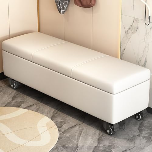 Ottomane aus Leder mit Rollen, gepolstertes Ende des Bettes, Truhe, Wohnzimmer, Eingangsbereich, Schuhwechselhocker, versteckte Aufbewahrung