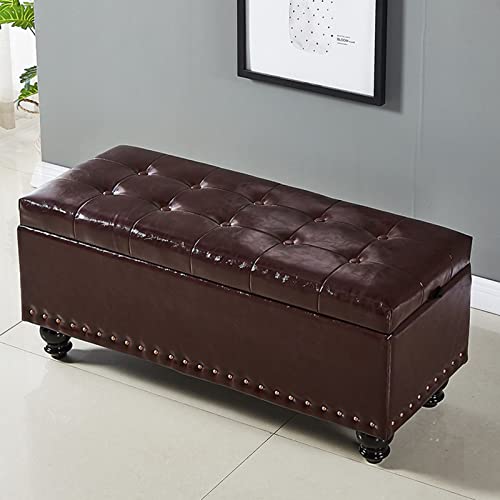 Rechteckige Ledertruhe, moderne gepolsterte Fußstütze, Sitzbank mit Holzbeinen, ideal für Wohnzimmer, Schlafzimmer, Esszimmer und Flur, 60 x 40 x 43 cm