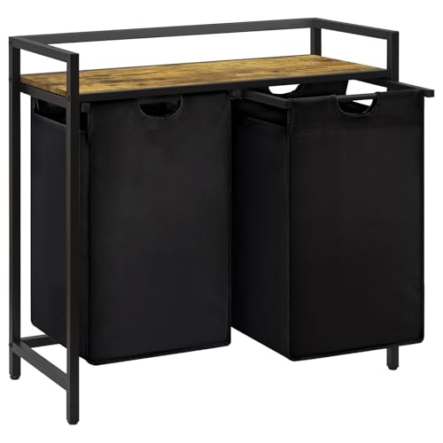 Lifewit Wäschekorb 2 Fächer, 95L/47,5x2L Wäschesammler mit Ablage und herausziehbaren Säcken, Wäschesortierer Schmutzwäschebehälter für Waschküche, Badezimmer, Schlafsaal, 76x33,5x72cm, Schwarz