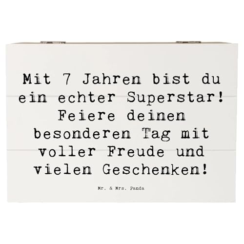 Mr. & Mrs. Panda 22 x 15 cm Holzkiste Spruch 7. Geburtstag Superstar - Geschenk, besonderer Tag, Schatulle, Erinnerungsbox, Truhe, Kinder Geburtstag,