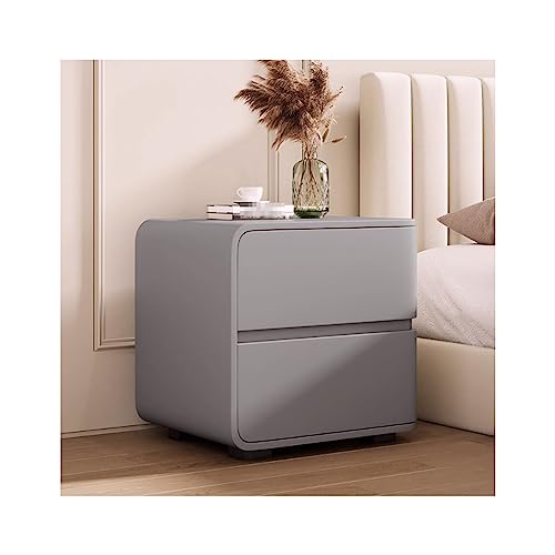 Nachttisch aus Massivholz mit 2 Schubladen, moderner skandinavischer Stil, Nachttisch für Schlafzimmer, 50 x 40 x 47 cm, nordischer Beistelltisch mit Ledertruhe, stilvolle und funktionale Möbel