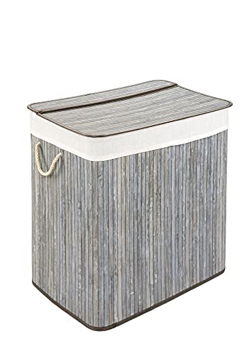 PANA®ECO Bambus Wäschekorb mit Deckel (104 L) • Wäschebox mit herausnehmbaren Wäschesack • Faltbarer Wäschesammler • Badezimmer Wäschetruhe Bambus • Farbe: Stone Grau (52x32x63 cm)