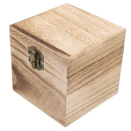 DIYEAH Kasten Holzkiste mit Schloss quadratische Entwässerungsabdeckung Felsdekoration Vintage - Geschenkverpackung mit Schloss Schatzkiste groß Truhe aus Holz Paulownia Light Brown