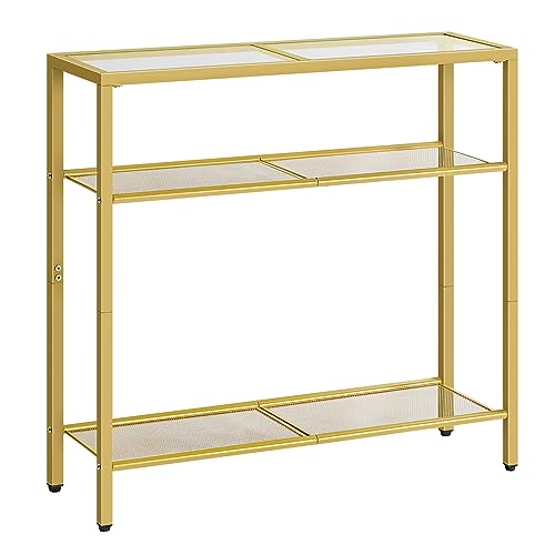 HOOBRO Konsolentisch, 75 cm Eingangstisch, Sofa-Beistelltisch aus gehärtetem Glas, einfacher moderner Stil, für Eingang, Wohnzimmer, Foyer, Flur, Schlafzimmer, Goldfarben EGD21XG01G1